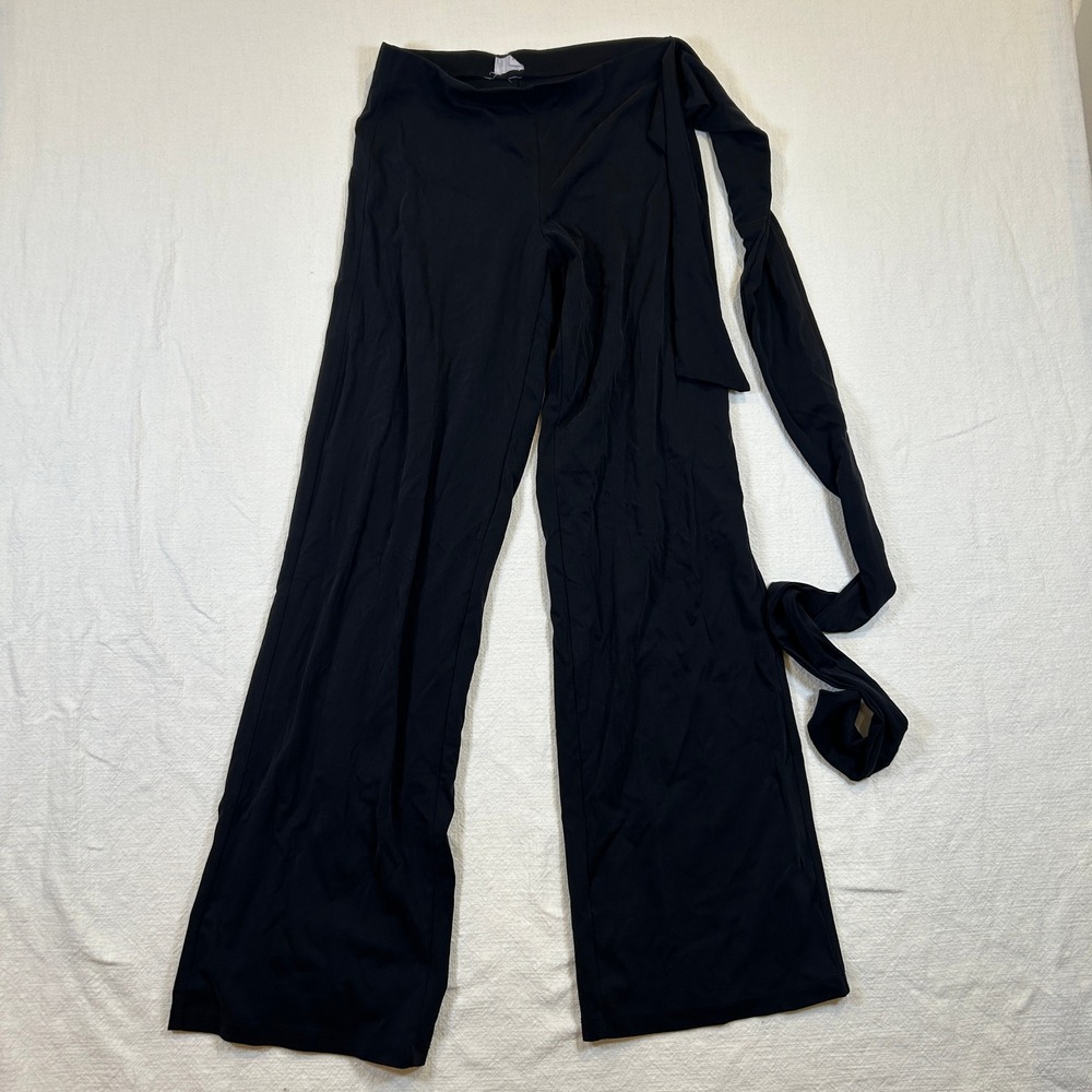 Cotton On Black Wide Leg Side Tie Wrap Pants Small Stretch Jersey Flowy Trousers